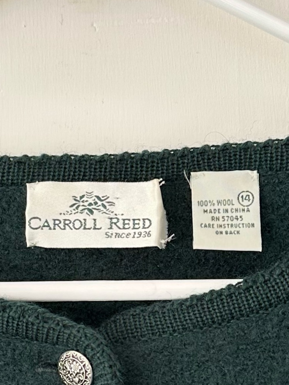VTG Carroll Reed Boiled Wool Cardigan Sweater Jacket Sz 14 Forest Green - Picture 3 of 8